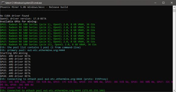 PhoenixMiner 5.0b: Обновление поддержки адресации для карт AMD