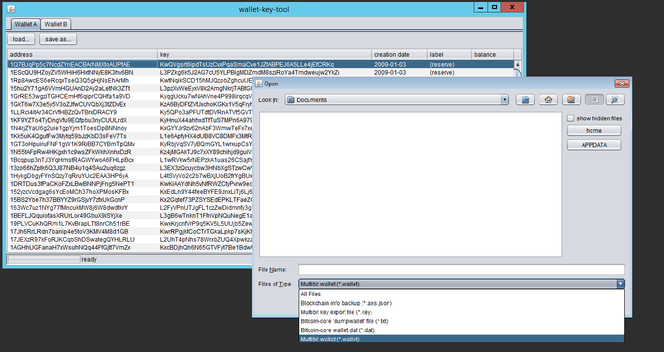 WalletKeyTool: Import and export of private keys (.dat/.key/.aes/.json/.txt/.wallet)