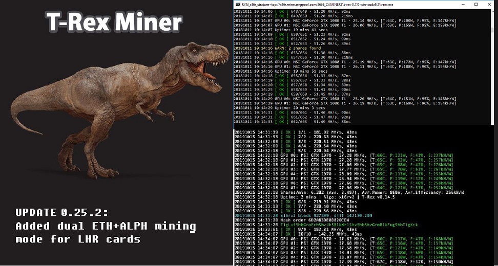 T-REX MINER 0.25.2: Added ETH+ALPH dual mining mode for LHR cards